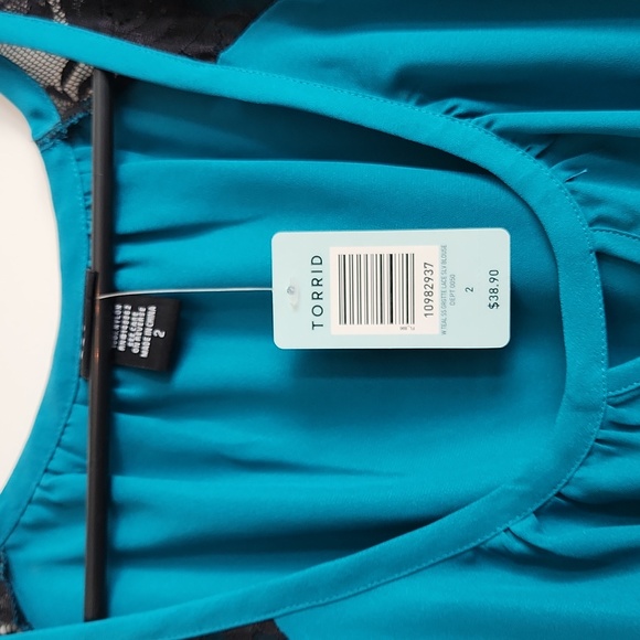 Torrid Size 2 Teal and Lace Blouse - Picture 2 of 2